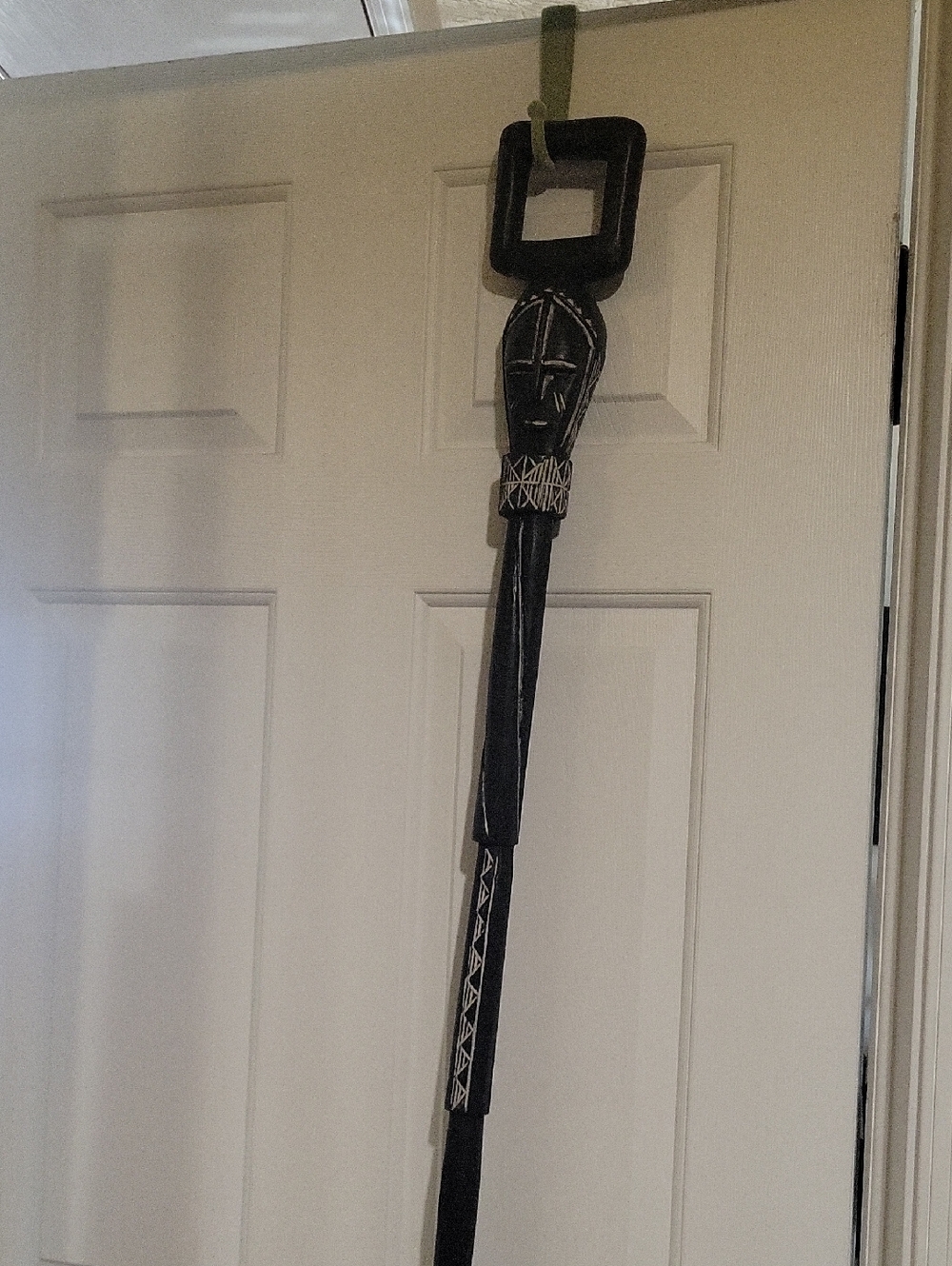 GHANA Handcarved Tribal Wood Staff - Black with White Accents